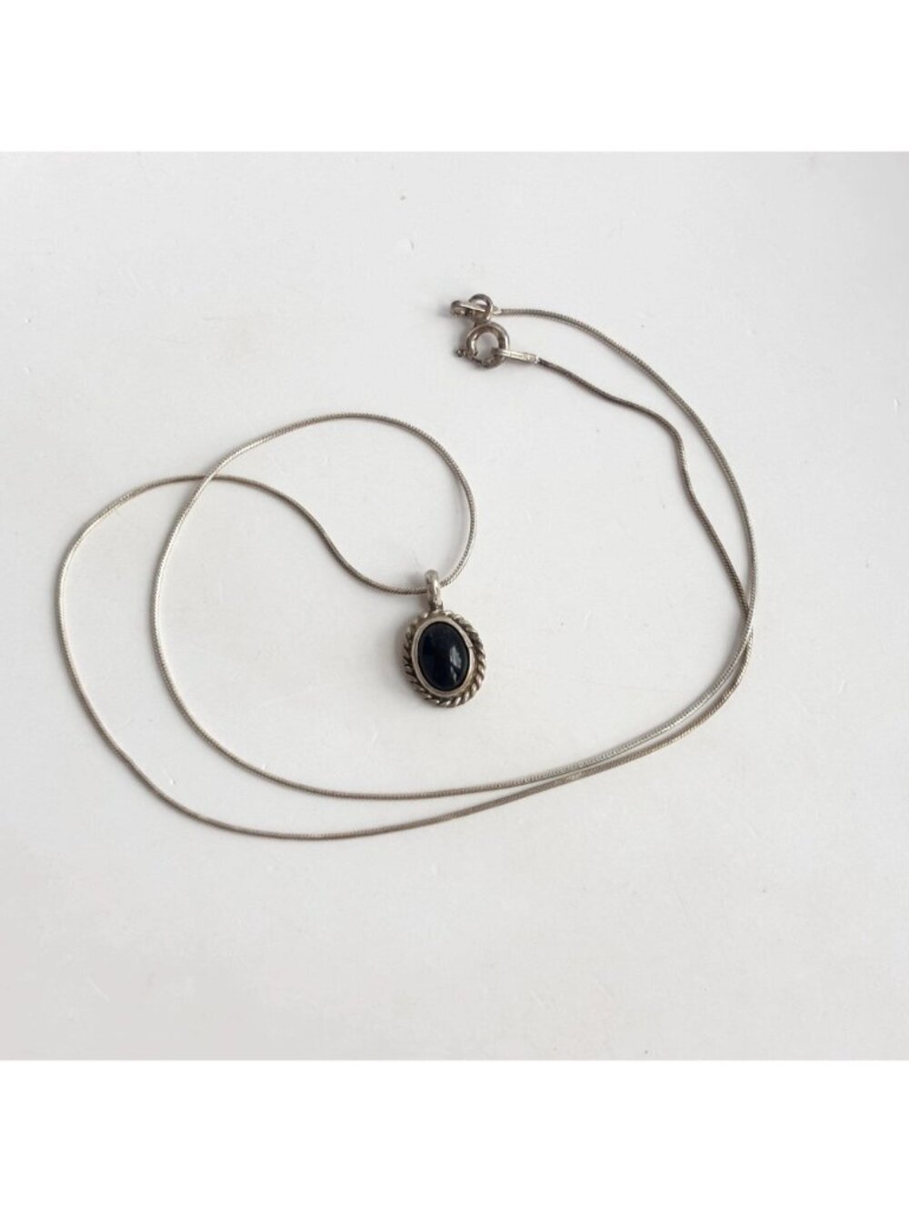 Art Deco Black Onyx Rope Sterling Silver 925 Oval Vintage Pendant Necklace - 16" - Picture 15 of 16